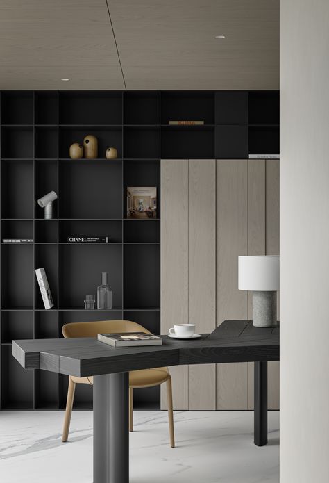 Shelving Design, Bookshelf Design, Office Room, Office Interior Design, Home Office Design, Cabinet Design, 인테리어 디자인, Contemporary Interior, Penthouse