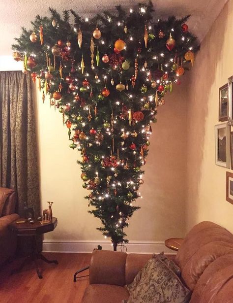 Upside Down Christmas Tree Hanging From Ceiling, Diy Upside Down Christmas Tree, Christmas Tree From Ceiling, Christmas Tree Hanging From Ceiling, Artifical Christmas Tree, Upside Down Christmas Tree, Stick Christmas Tree, Hanging Upside Down, Hanging Christmas Tree