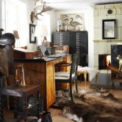 Outdoorsman Masculine Home Office, Rustic Office, Attic Renovation, Man Room, Creative Workspace, Black Furniture, The Desk, Deer Head, Dream Decor