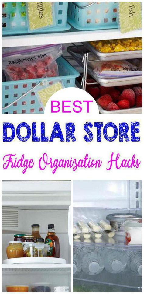 Dollar Store hacks for the BEST fridge organization! Easy DIY Dollar Tree craft project ideas. Great ideas plastic containers, bins, trays, or stacked containers & more that are budget friendly. Creative organizing ideas & storage ideas for refrigerator Declutter your fridge with these unique and useful DIY craft projects using Dollar Tree products. Learn how to make Dollar Store hacks with these step by step instructions or Youtube video tutorial :) #hacks #dollarstore Cheap Kitchen Storage Ideas, Fridge Organization Dollar Store, Fridge Organization Hacks, Cheap Organization, Diy Kitchen Projects, Craft Storage Organization, Dollar Store Hacks, Kitchen Organization Diy, Organisation Hacks