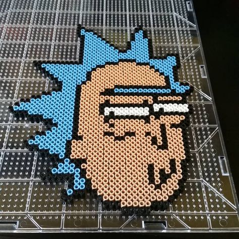 #Rick_Sanchez by tyler_maff #Rick_And_Morty Pickle Rick Pixel Art, Rick And Morty Perler Bead Patterns, Perler Bead Patterns Rick And Morty, Pickle Rick Perler Beads, Rick And Morty Perler Beads, Cross Stitch Rick And Morty, Melty Bead Designs, Hama Art, Kandi Inspo