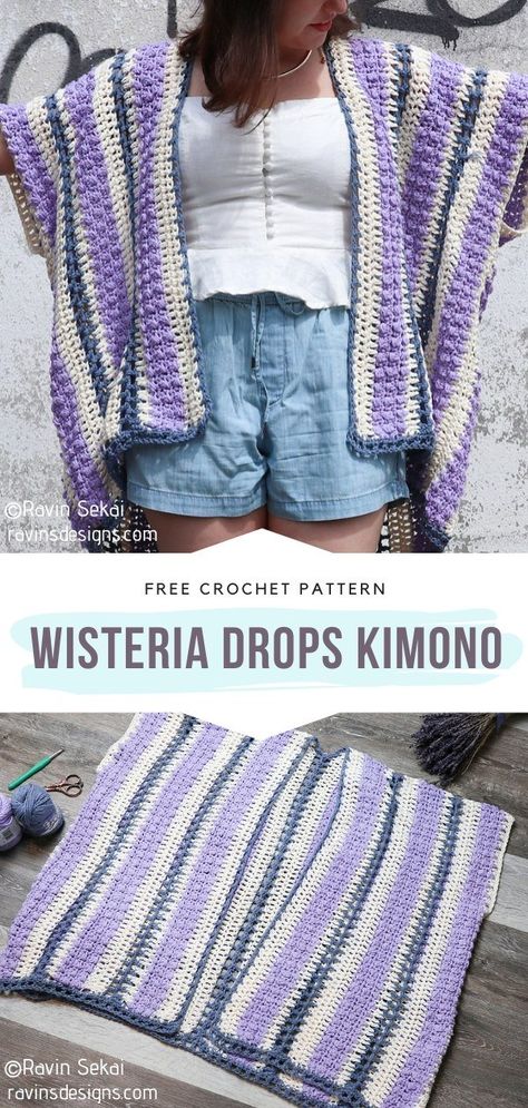 Kimono Crochet Pattern Free, Crochet Kimono Pattern Free, Kimono Crochet Pattern, Crochet Wisteria, Crocheted Kimono, Kimono Pattern Free, Amanda Crochets, Crochet Kimono Pattern, Crochet Kimono Cardigan