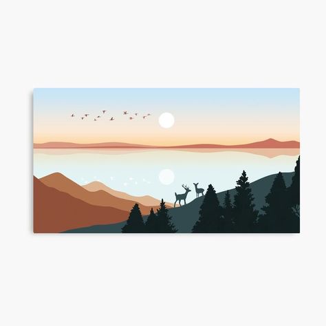 Sun And Mountain, Wall Decor Geometric, Modern Minimalist Art, Mountain Mural, Abstract Art Images, Abstract Sunset, Geometric Nature, Mountain Landscape Painting, Boho Art Drawings