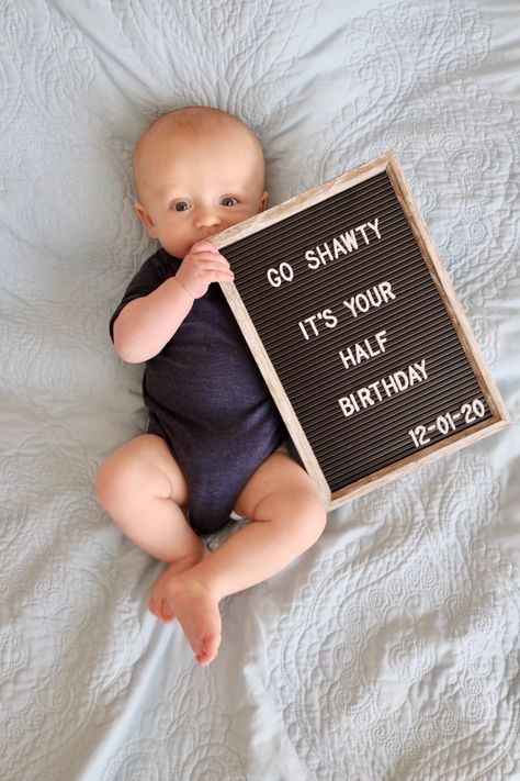 Halfway Around The Sun 6 Months, Six Month Milestone Pictures, Half Birthday Milestone Pictures, 6 Month Old Half Birthday Ideas, Half Birthday Letter Board Ideas, Half Birthday Photo Ideas, Boy Half Birthday Ideas, Half A Year Birthday Baby 6 Months, Half Birthday Photoshoot Boy