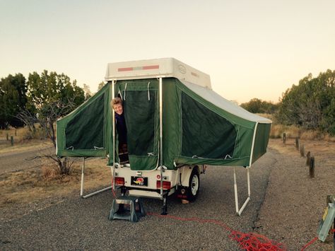 Aspen Ambassador mini-pop up camper recommendation. Can be pulled by motorcycle. "It can sleep 4, has room for a table inside and is wired for electricity."  Also suggests TimeOut Deluxe Motorcycle Tent Trailer, Pop Up Ideas, Motorcycle Tent, Best Pop Up Campers, Tent Trailers, Motorcycle Campers, Mini Campers, Pop Up Camper Trailer, Teardrop Camper Plans