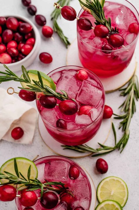 Cranberry Rosemary Cocktail Virgin Cranberry Cocktail, Christmas Drinks Cranberry, Cranberry And Rosemary Cocktail, Fresh Cranberry Cocktail, Rosemary Cranberry Cocktail, Cranberry Spritzer Cocktails, Cranberry Christmas Cocktail, Christmas Alcoholic Drinks, Friendsmas Party