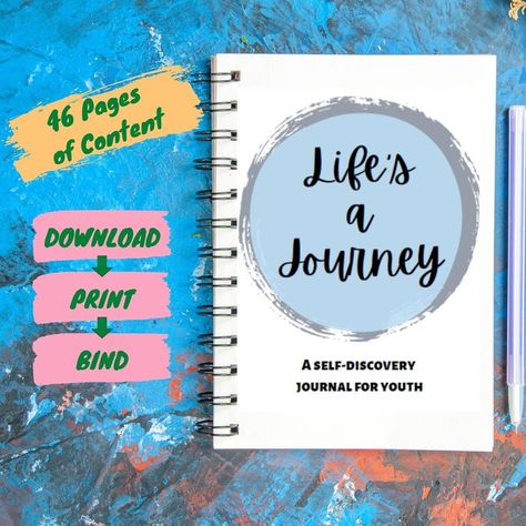 This resource called, LIFE IS A JOURNEY: A SELF-DISCOVERY JOURNAL FOR YOUTH, is a journal and workbook for children and youth. Goals: * explore their feelings * discover their interests and strengths * enhance self-esteem and mental wellness * engage in future-thinking and goal planning * practice self-care activities * navigate topics of gratitude and self-discovery High-resolution PDF (8.5"x11") format, and contains 46 pages of engaging content, with fun exercises and visuals. Future Thinking, Fun Exercises, Printable Journal, Goal Planning, Journal Template, Life Is A Journey, Les Sentiments, School Counselor, School Counseling