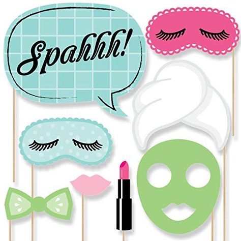 Spa Day - Photo Booth Props Kit - 20 Count Great for slumber party sleep over photos. Pyjama Party Decorations Ideas, Pijama Party Ideas Decoration, Spa Party Decorations, Slumber Party Activities, Spa Cake, Accessoires Photobooth, Spa Day Party, At Home Spa Day, Kids Spa Party