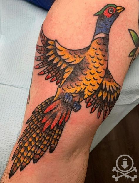 Traditional Pheasant Tattoo, American Traditional Tattoos Animal, Pheasant Tattoo, Goose Tattoos, Classic Style Tattoo, Traditional Bird Tattoo, Traditional Tattoo Animals, Coyote Tattoo, Goose Tattoo