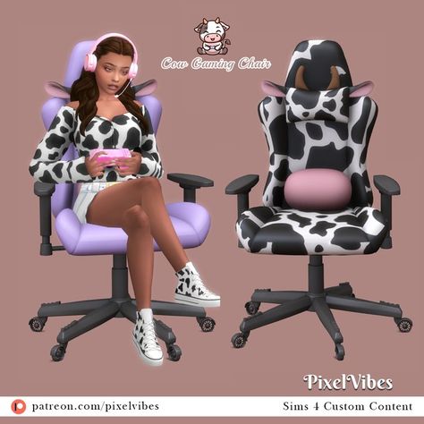 Cow Print Gaming Chair, Sims 4 Maxis Match Kawaii, Sims 4 Office Chair, Sims 4 Pets Cc Clothes, Sims 4 Cow Print Cc, Sims 4 Gaming Chair Cc, Sims 4 Gaming Chair, Sims 4 Cow Cc, Sims 4 Patio Furniture Cc