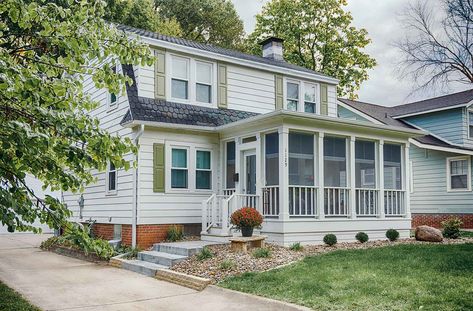 Front Porch Project: Creating a Simply Sweet, Three-Season Sun Porch Glassed In Front Porch, Sunroom Entrance To House, Sunroom Conversion, Porch To Sunroom Conversion, Enclosed Front Porch Ideas, Porch To Sunroom, Enclosed Front Porch, Enclosed Front Porches, Front Porch Addition