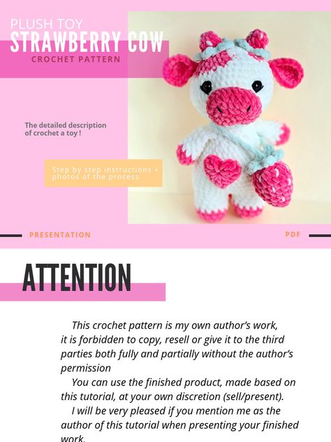 Strawberrycow | PDF | Crochet | Yarn Cow Ears Crochet, Crochet Cow Horns Free Pattern, Pig Crochet Pattern Free Amigurumi, Strawberry Cow Crochet Pattern Free, Strawberry Cow Crochet Pattern, Crochet Cow Pattern Free, Cow Crochet Pattern Free, Strawberry Cow Crochet, Strawberry Cow Plush