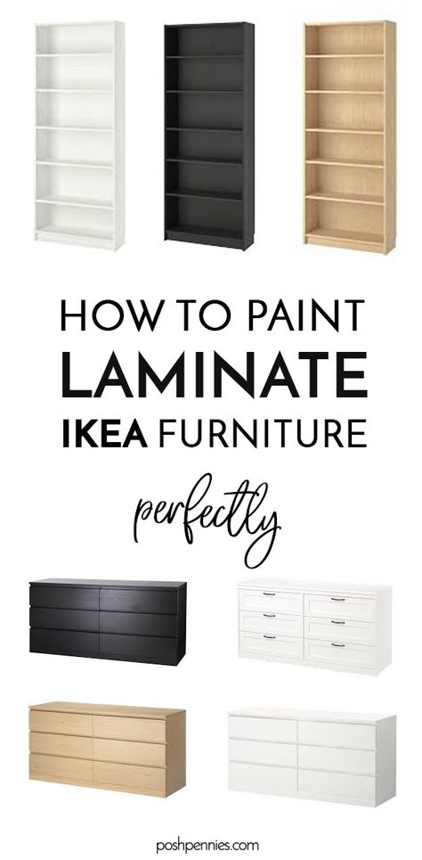 Ikea Pieces, How To Paint Laminate, Ikea Black, Painting Ikea Furniture, Painting Laminate Furniture, Ikea Desk Hack, Painting Laminate, Laminate Furniture, Ikea Hack Ideas