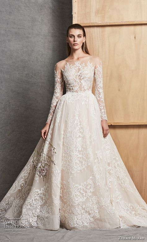 zuhair murad fall 2018 bridal long sleeves illusion bateau full embellishment princess elegant a  line wedding dress chapel train (5) mv  -- Zuhair Murad Fall 2018 Wedding Dresses Wedding Dresses Zuhair Murad, Zuhair Murad Bridal, Zuhair Murad Dresses, White Wedding Dress, Winter Wedding Dress, A Wedding Dress, Mod Wedding, Princess Wedding Dresses, Fall Wedding Dresses