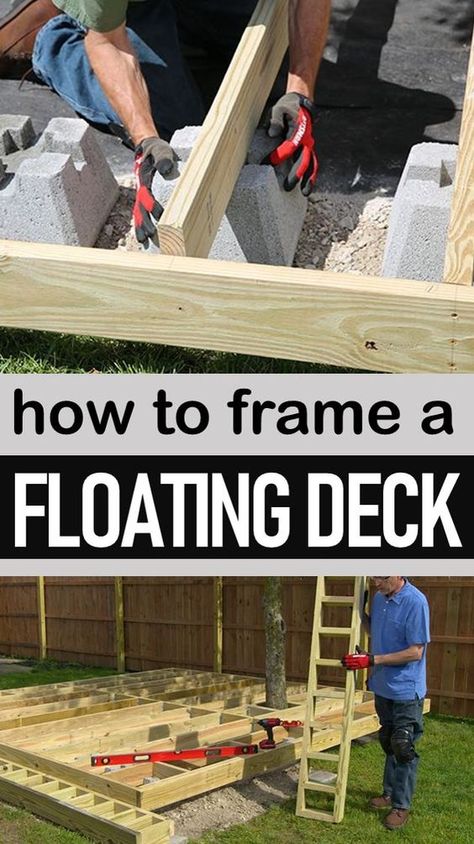 Building A Deck Frame, Floating Deck Plans, Ground Level Deck, Building A Floating Deck, Deck Building Plans, Deck Steps, Floating Deck, Wooden Deck, Deck Designs Backyard