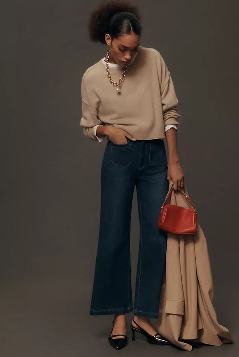 Cropped Jeans | Anthropologie Corset Pants, Oversized Poplin Shirt, Petite Clothes, Applique Skirt, Gauze Maxi Dress, Sleeveless Wrap Dress, Spring Work Outfits, Petite Clothing, Petite Blouses