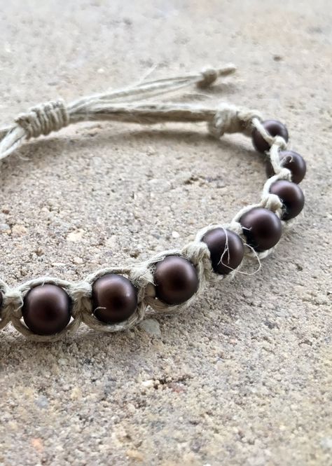 Masculine Beaded Bracelets, Masculine Bracelets, Male Jewellery, Masculine Jewelry, Adjustable Sliding Knot, Macrame Jewellery, Chocolate Pearls, Hemp Bracelet, Hemp Jewelry