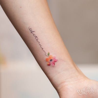 Just Breathe Tattoo, Small Watercolor Tattoo, Flower Tattoo On Side, Watercolor Tattoo Flower, Small Watercolor, Small Flower Tattoos, Flower Tattoo Arm, Doodle Tattoo, Flower Tattoo Sleeve