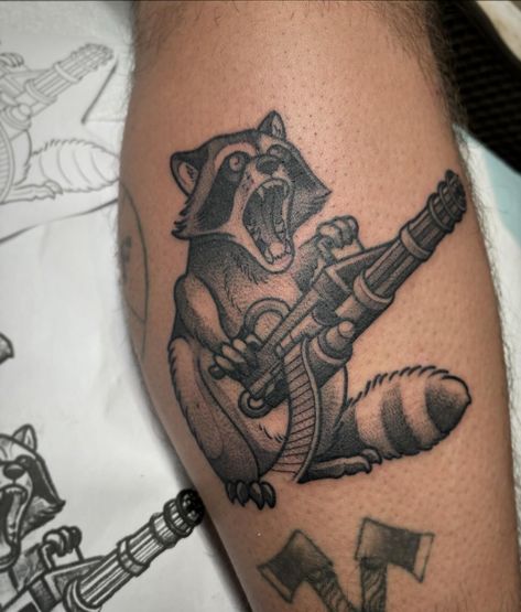 This is a raccoon with a minigun, some would say Rac-ops. I have another her cool one like this ready to go I’ll post tomorrow! Rocket Racoon Tattoo, Raccoon Tattoo Funny, Racoon Tattoo, Raccoon Tattoo, Rocket Racoon, Racoon, Tattoos Ideas, Ready To Go, Rocket