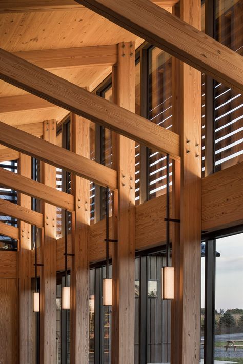 Aron Himmelfarb extends brewery with Corten-steel tasting room Mass Timber Construction, Glulam Architecture, Glulam Structure, Glulam Roof, Timber Roof Structure, Glulam Beams, Steel Architecture, Hudson Valley New York, Butterfly Roof