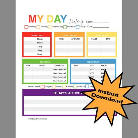 Toddler Daily Sheets For Daycare, Diy Daycare Ideas, Daycare Daily Report, Daycare Report, Daycare Layout, Daycare Schedule, Daily Report, Daycare Forms, Daycare Decor