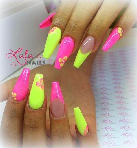 Neon Nail Designs, Neon Nail Polish, Neon Nails, Nail Polish Designs, Coffin Nails Designs, Pretty Acrylic Nails, Fancy Nails, Dope Nails, Creative Nails