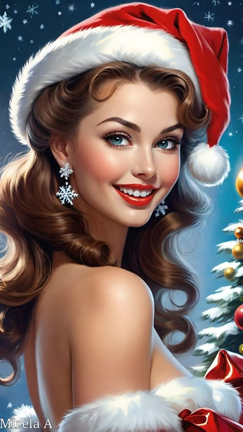 Christmas Avatar, Christmas Lingerie, Christmas Girls, Christmas Artwork, Painting Portraits, Beauty Magic, Christmas Central, Christmas Style, Landscape Artwork