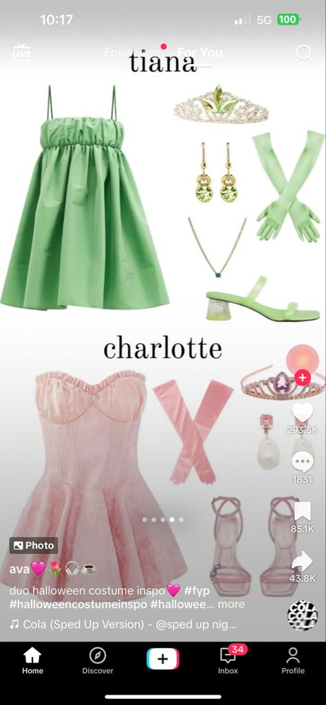 Charlotte Princess And The Frog Costume, Tiana And Charlotte Costume, Tiana And Charlotte, Tiana Costume, College Costumes, Bestie Things, Friend Costumes, Frog Costume, Matching Halloween Costumes