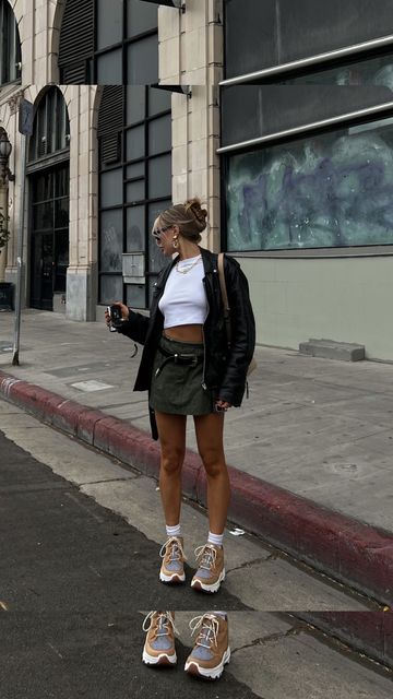 Olive Green Mini Skirt Outfit, Army Skirt Outfit, Olive Green Skirt Outfit, Army Green Skirt Outfit, Never Take It Seriously, Green Mini Skirt Outfit, Platform Outfits, Green Skirt Outfit, Outfits Mini Skirt