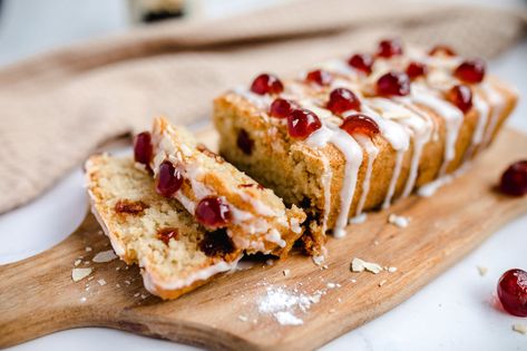 Vegan Cherry Almond Cake Almond Loaf Cake, Cherry Loaf, Cherry Almond Cake, Almond Loaf, Cherry And Almond Cake, Vegan Loaf, Vegan Afternoon Tea, Smooth Icing, Glace Cherries