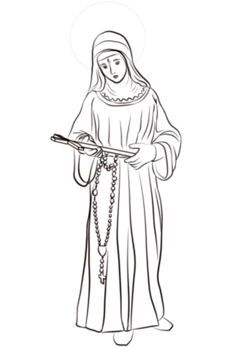 Rosary Drawing Design, Saint Mary Drawing, Simple Virgin Mary Drawing, Rosary Coloring Page, Our Lady Of The Rosary Coloring Page, Saint Rita Of Cascia, Rita Of Cascia, Saint Rita, St Rita Of Cascia