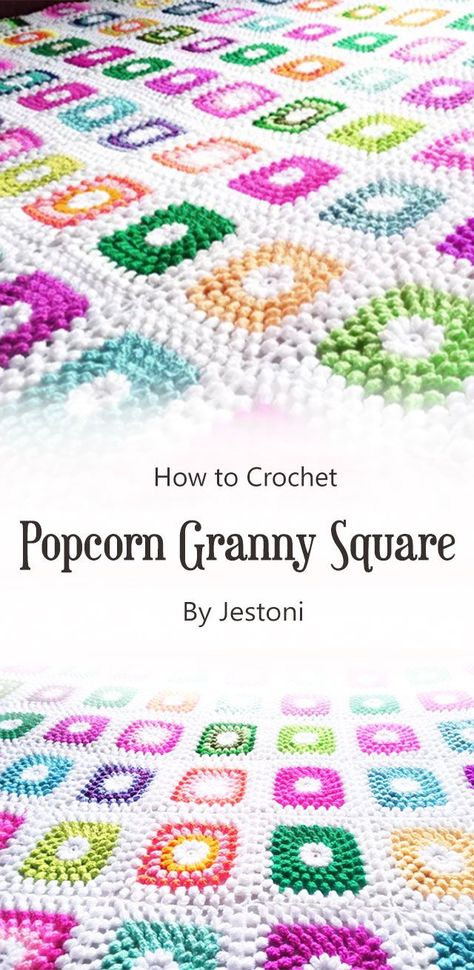 Popcorn Granny Square, Granny Square Ideas, Crochet Popcorn, Vintage Granny Square, Different Crochet Stitches, Popcorn Stitch, Crochet Granny Square Blanket, Crochet Patterns Free Blanket, Granny Square Blanket