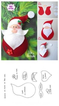 Christmas Craft: DIY Felt Santa Clause Ornament Free Sew Patterns & Tutorials Christmas Craft Diy, Sew Tutorials, Sewn Christmas Ornaments, Felt Santa, Diy Felt Christmas Ornaments, Felt Ornaments Patterns, Baby Mobil, Sew Patterns, Felt Crafts Christmas