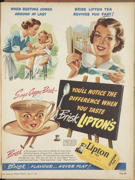 1950 advertisement for Lipton tea : Free Download, Borrow, and Streaming : Internet Archive 1950s Glamour, Coffee Pics, Retro Branding, Lipton Tea, Creative Department, Advertising Illustration, Vintage Menu, Vintage Food, Old Advertisements