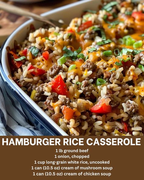 Easy Hamburger Rice Casserole Hamburger And Rice Recipes, Best Hamburger Casserole Recipes, Hamburger Rice Casserole, Hamburger Rice, Hamburger Casseroles Recipes, Meat Casserole, Rice Casserole Recipes, Hamburger Casserole, Easy Hamburger