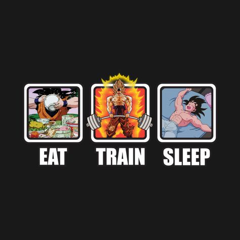 Check out this awesome 'Eat%2C+Train%2C+Sleep+%28Goku+Deadlift%29' design on @TeePublic! Dbz Gym Wallpaper, Goku Eating, Gym Tshirt Design, Vegeta Manga, Dragonball Goku, Gym Tshirt, Gym Wallpaper, Bodybuilding T Shirts, T Shirt Logo Design