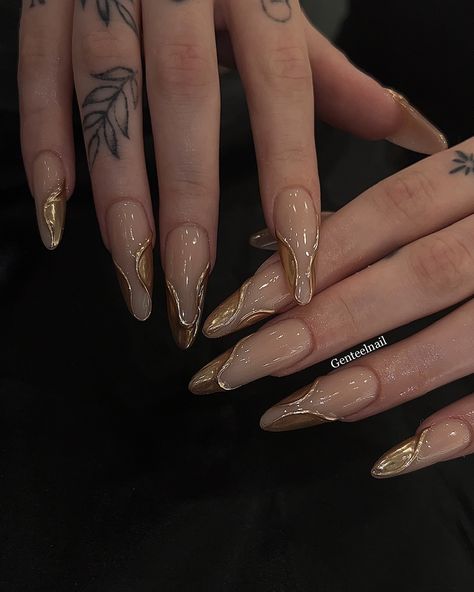 24K ✨ 📍We’re located in Bloor West Village near Jane and Runnymede station 🚉 . . #GENTEELnailsalon #downtowntoronto #higparknails #Torontonailsalon #frenchtip #nails #halloweennails #nailart #nailsonfleek #gel #nailsr2inspire #birthdaynails #acrylicnails #freehandnailart #characterart #butterflynail #y2k #crystalnail #summernail #diamondnail #valentinenails #cateyenails #3dgel #chromenail Dark Feminine Aesthetic Nails, Coffin Gold Nails, Elven Nails, Scorpio Nail Ideas, Capricorn Birthday Nails, Clear Stiletto Nails, Roman Nails, Aphrodite Nails, Capricorn Nails