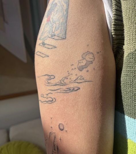 Ponyo Jellyfish Tattoo, Laputa Tattoo, Ponyo Tattoo, Crystal Tattoo, Nyc Tattoo, Ghibli Tattoo, Funky Tattoos, Wave Tattoo, Special Tattoos