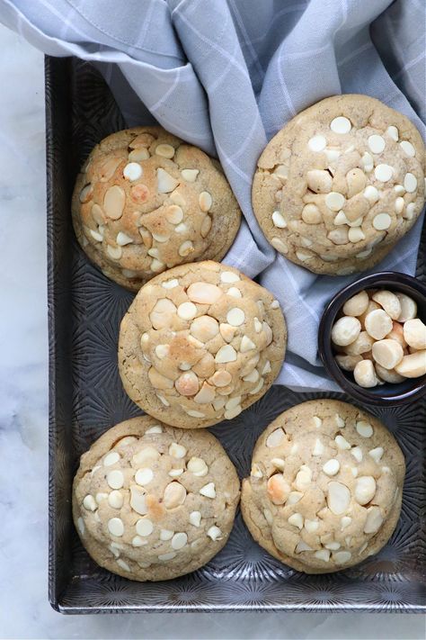 Vegan Levain Style White Chocolate Macadamia Nut Cookies - Labeless Nutrition Why Do I Care, Levain Cookies, Chocolate Macadamia Nut Cookies, Colored Cookies, White Chocolate Macadamia Nut Cookies, White Chocolate Macadamia Nut, Macadamia Nut Cookies, Nut Cookies, Levain Bakery