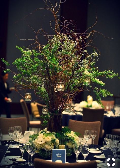 Enchanted Wedding Decor, Moss Centerpieces, Sustainable Flowers, Tall Wedding Centerpieces, Tree Centerpieces, Daisy Wedding, Tall Centerpieces, Flower Party, Outdoor Wedding Decorations