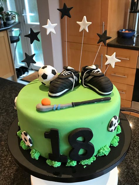 Football and hockey lovers cake Hockey Cake, Football Cakes, Hockey Cakes, Sports Cake, Soccer Cake, Sport Cakes, Football Cake, Cakes For Men, Sports Photography