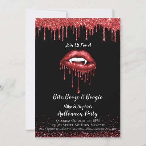 Scary Halloween Party Invitations, Red Glitter Lips, Scary Halloween Invitations, Adult Halloween Invitations, Adult Halloween Party Invitations, Vampire Party, Halloween Party Invitation, Adult Halloween Party, Scary Halloween Party