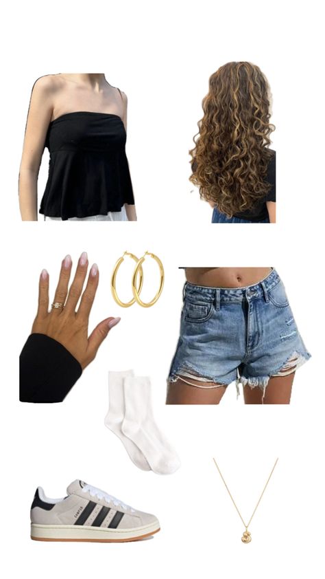 top: brandy, denim shorts: pacsun, shoes: adidas, accessories: amazon School Ootd, Ootd School, Lazy Outfits, Shoes Adidas, Pacsun, Brandy, Denim Shorts, Cute Outfits, Ootd