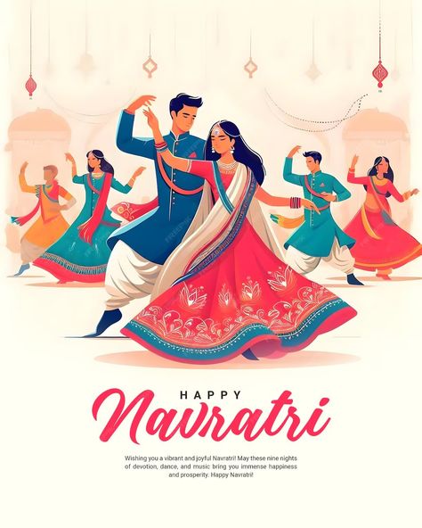 Happy Navratri and Shubh Navratri with Garba Couple celebration social media post template | Premium AI-generated PSD Garba Couple, Navratri Garba, Social Media Post Template, Happy Wishes, Logo Psd, Happy Navratri, Free Business Card Mockup, Durga Maa, Business Card Maker