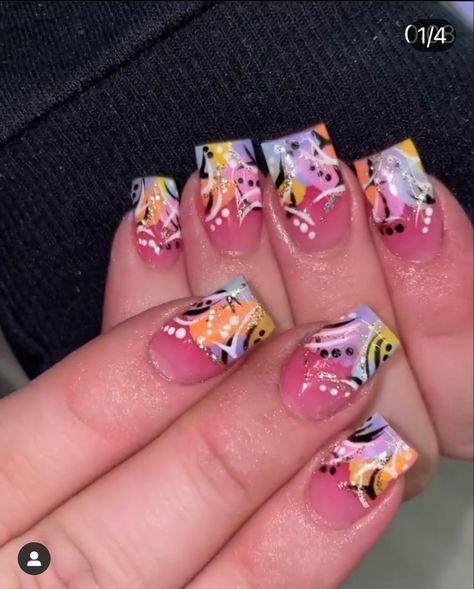 90 Nails, Summer French Nails, Nail Guide, Salad Fingers, 90s Nails, Poppin Nails, Orange Acrylic Nails, Nails Acrylic Short, Overlay Nails