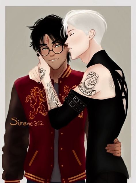 Auror adult design tattoo kiss Drarry Harry Potter Draco Malfoy modern fashion Art Harry Potter, Draco Malfoy Fanart, Drarry Fanart, Harry Draco, Gay Harry Potter, Harry Potter Tattoos, Images Harry Potter, Draco Harry Potter, Harry Potter Comics