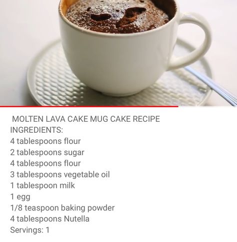 Molten lava mug cake Nutella Lava Mug Cake, Mug Lava Cake, Molten Lava Mug Cake, Microwave Cakes, Lava Mug Cake, Cake Microwave, Microwave Cake, Mug Cake Microwave, Molten Lava Cakes