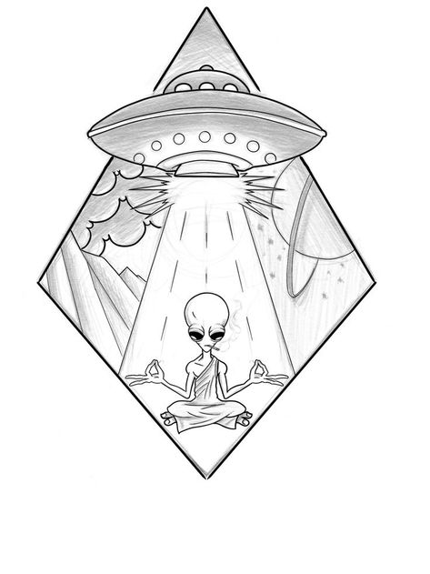 Ufo Tattoo, Pola Tato, Art Flash, Alien Drawings, Trippy Drawings, Tattoo Outline Drawing, Tattoo Zeichnungen, Alien Tattoo, Spooky Tattoos