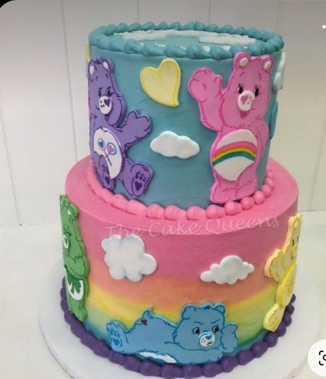 Care Bears Treat Table, Care Bear Birthday Cakes, Care Bear Birthday Cake Ideas, Carebear Cake Ideas, Care Bears 2nd Birthday Party, Carebear Themed Birthday Party, Care Bears Cupcakes, Care Bears Balloon Decorations, Care Bears Birthday Party Cake