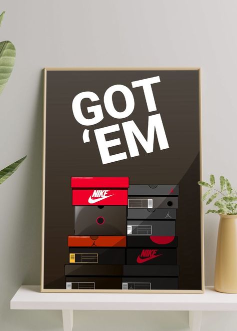 Nike Boxes, Hypebeast Room Decor, Hypebeast Poster, Kaws Iphone Wallpaper, Shoe Wall Art, Mens Bedroom Decor, Hypebeast Room, Nike Art, Boys Room Design